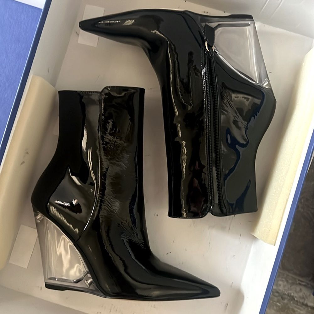 Stuart Weitzman Lucite 100 Wedge Heel Boots in Black, Size EU 36.5 US 6 - Picture 12 of 16